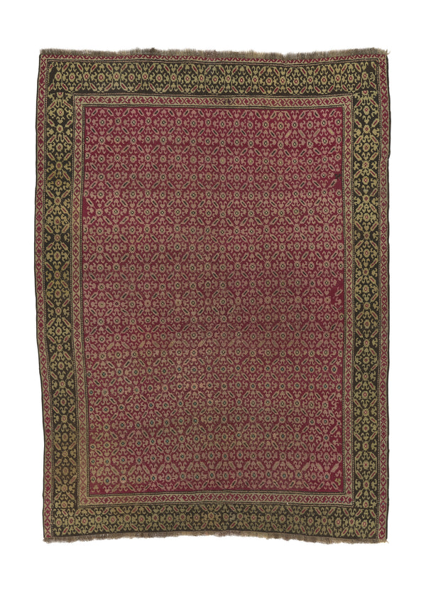 24705 Oriental Rug Turkish Handmade Area Antique Tribal 4'5'' x 5'1'' -4x5- Red Brown Geometric Design