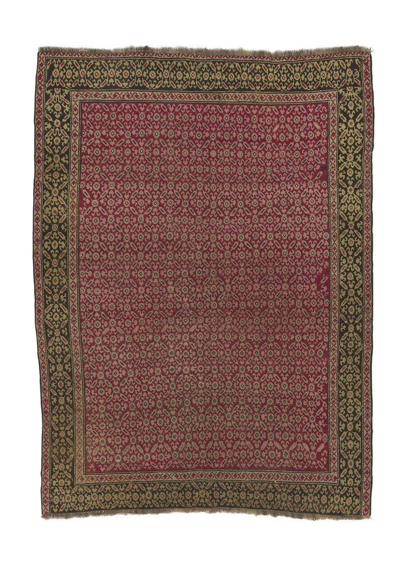24705 Oriental Rug Turkish Handmade Area Antique Tribal 4'5'' x 5'1'' -4x5- Red Brown Geometric Design