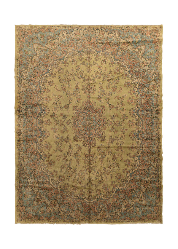 24707 Persian Rug Kerman Handmade Area Traditional 12'4'' x 17'0'' -12x17- Green Floral Design