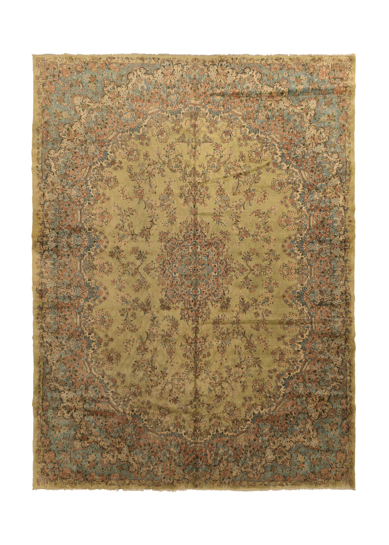 24707 Persian Rug Kerman Handmade Area Traditional 12'4'' x 17'0'' -12x17- Green Floral Design