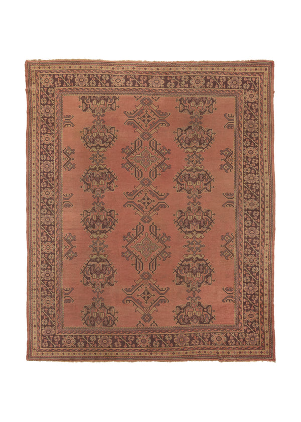 24709 Oriental Rug Turkish Handmade Area Tribal Vintage 9'4'' x 11'2'' -9x11- Pink Geometric Design