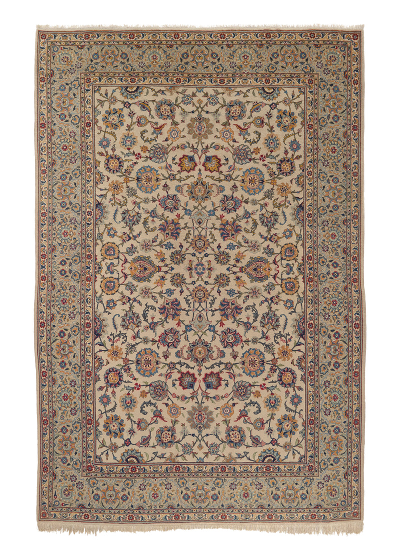 24748 Persian Rug Kashan Handmade Area Traditional 7'10'' x 11'9'' -8x12- Whites Beige Blue Floral Shah Abbasi Design