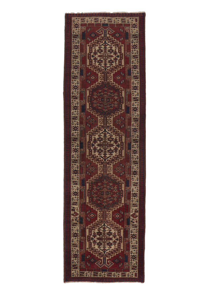 25100 Persian Rug Sarab Handmade Runner Tribal Vintage 3'3'' x 10'9'' -3x11- Red Geometric Design