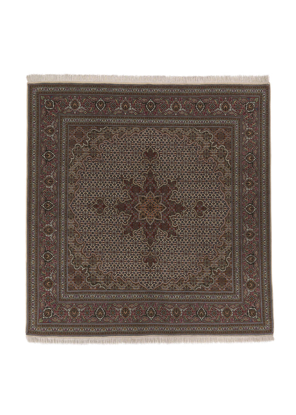 25146 Persian Rug Tabriz Handmade Area Square Traditional 5'1'' x 5'2'' -5x5- Brown Whites Beige Mahi Fish Design