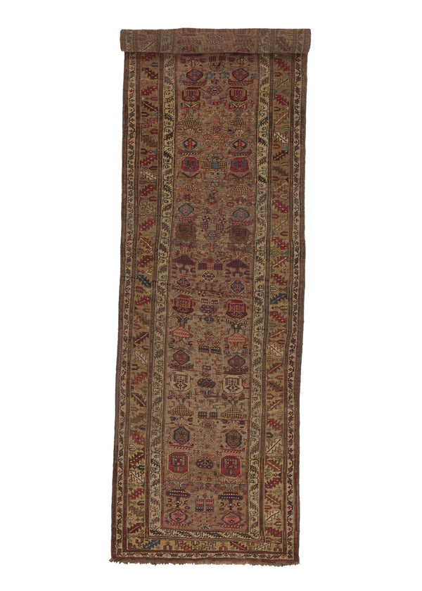 25334 Persian Rug Bijar Handmade Runner Vintage Traditional 3'7'' x 14'4'' -4x14- Whites Beige Red Geometric Design
