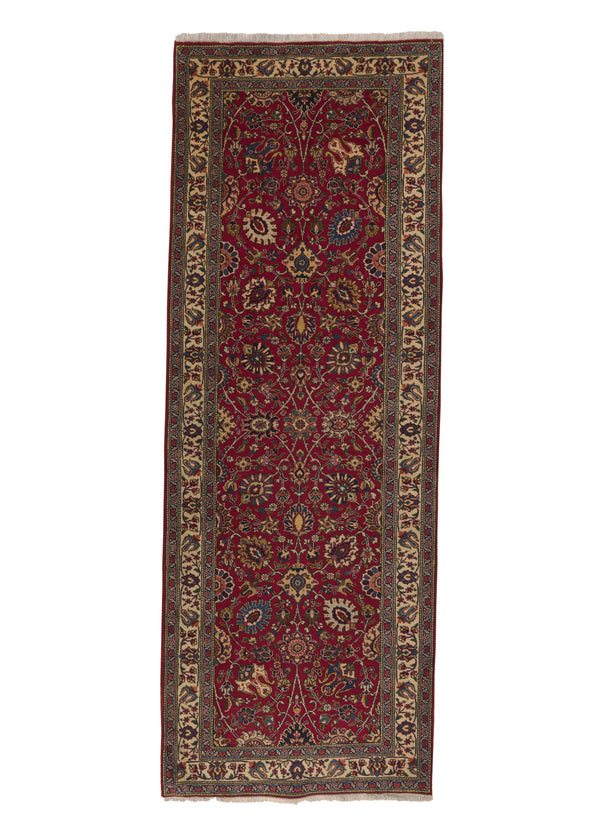 25392 Persian Rug Tabriz Handmade Runner Traditional 4'1'' x 11'2'' -4x11- Red Floral Design