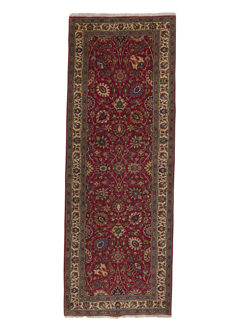 25392 Persian Rug Tabriz Handmade Runner Traditional 4'1'' x 11'2'' -4x11- Red Floral Design
