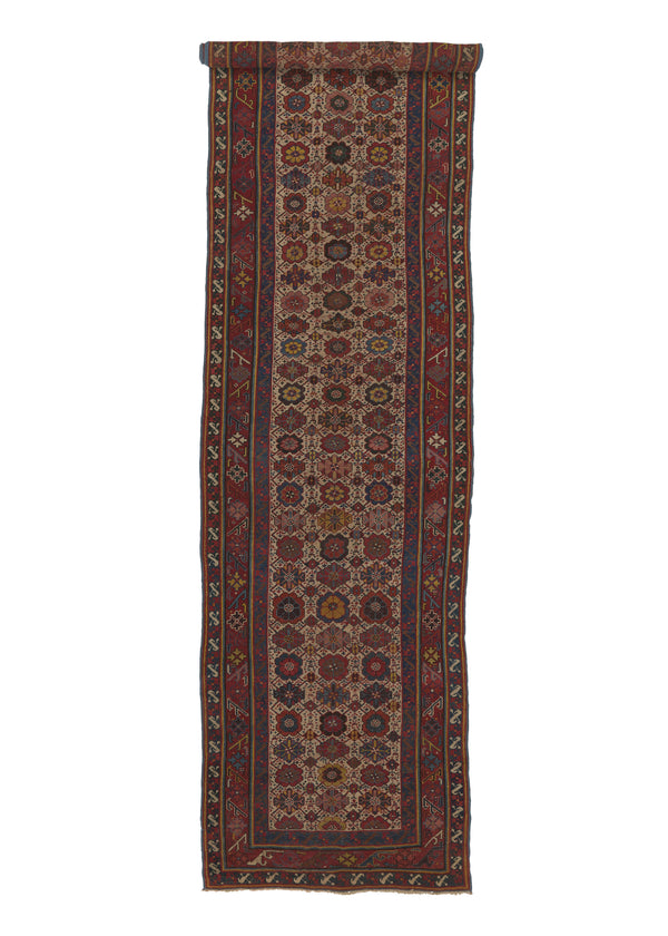25413 Persian Rug Ghashghaei Handmade Runner Tribal 3'8'' x 17'4'' -4x17- Red Whites Beige Multi-color Floral Design