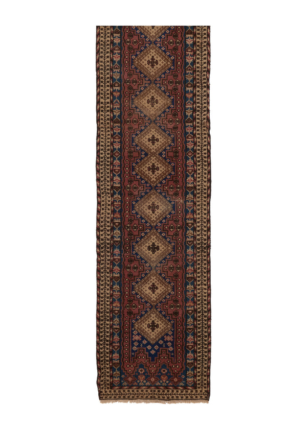 25689 Oriental Rug Turkish Handmade Runner Tribal 2'3'' x 9'8'' -2x10- Whites Beige Pink Geometric Design
