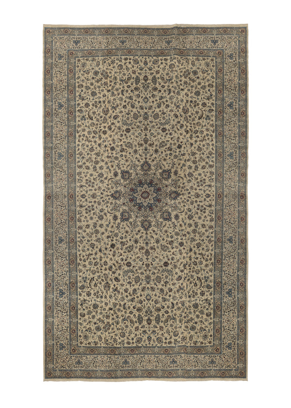 25719 Persian Rug Nain Handmade Area Traditional 19'0'' x 31'7'' -19x32- Whites Beige Blue Floral Design