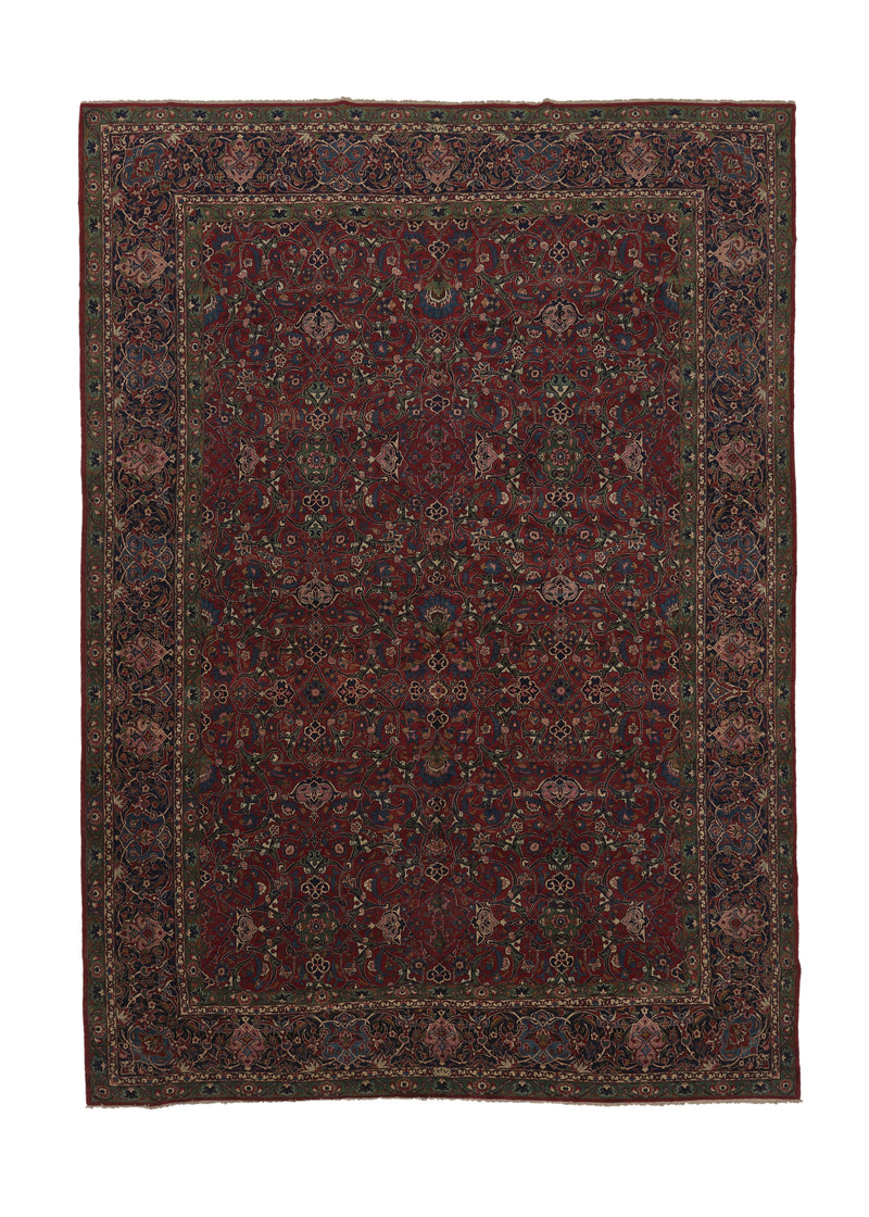 25731 Persian Rug Kashan Handmade Area Traditional 10'5'' x 14'10'' -10x15- Red Green Floral Design