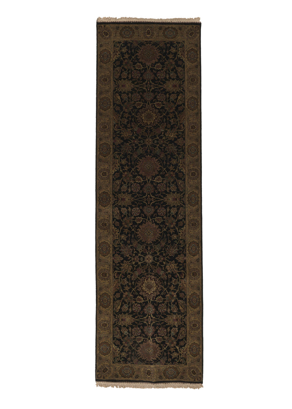 25783 Oriental Rug Indian Handmade Runner Transitional 3'0'' x 10'3'' -3x10- Black Jaipur Floral Design