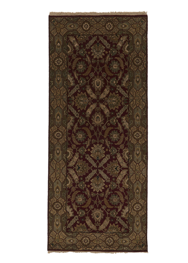25786 Oriental Rug Indian Handmade Runner Transitional 4'0'' x 9'5'' -4x9- Red Brown Jaipur Floral Design