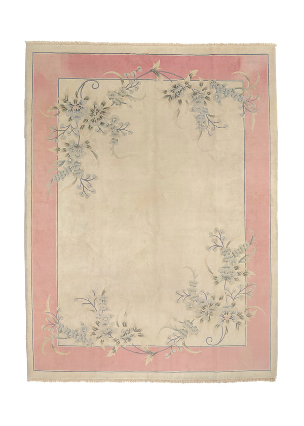25788 Oriental Rug Chinese Handmade Area Traditional 9'1'' x 12'0'' -9x12- Whites Beige Pink Floral Open Design