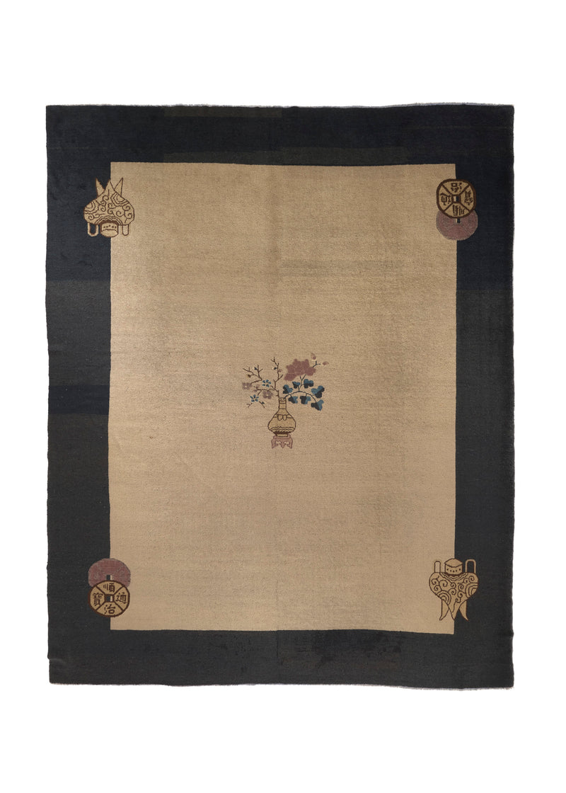 25789 Oriental Rug Chinese Handmade Area Antique Traditional 9'1'' x 11'8'' -9x12- Whites Beige Black Peking Design