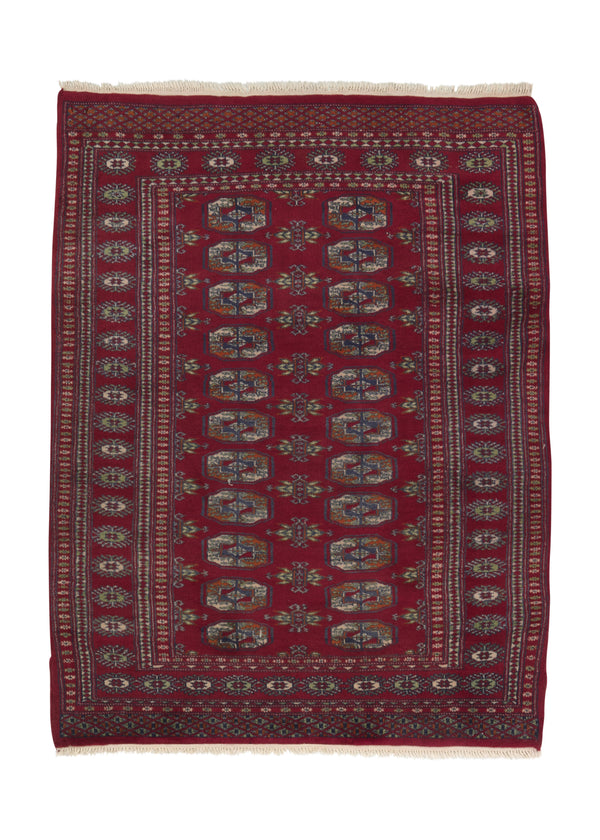 25801 Oriental Rug Pakistani Handmade Area Tribal 3'2'' x 4'1'' -3x4- Red Bokhara Design