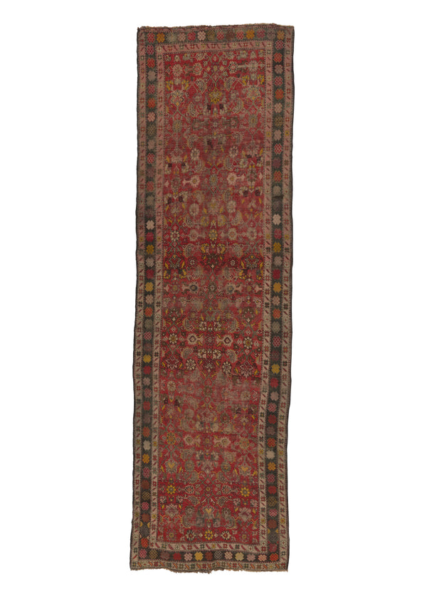 25846 Caucasian Rug Gharabagh Handmade Runner Antique Tribal 3'5'' x 11'9'' -3x12- Red Herati Design
