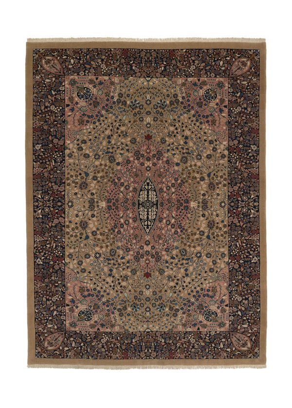 25873 Persian Rug Kashan Handmade Area Traditional 8'2'' x 11'2'' -8x11- Whites Beige Blue Floral Design