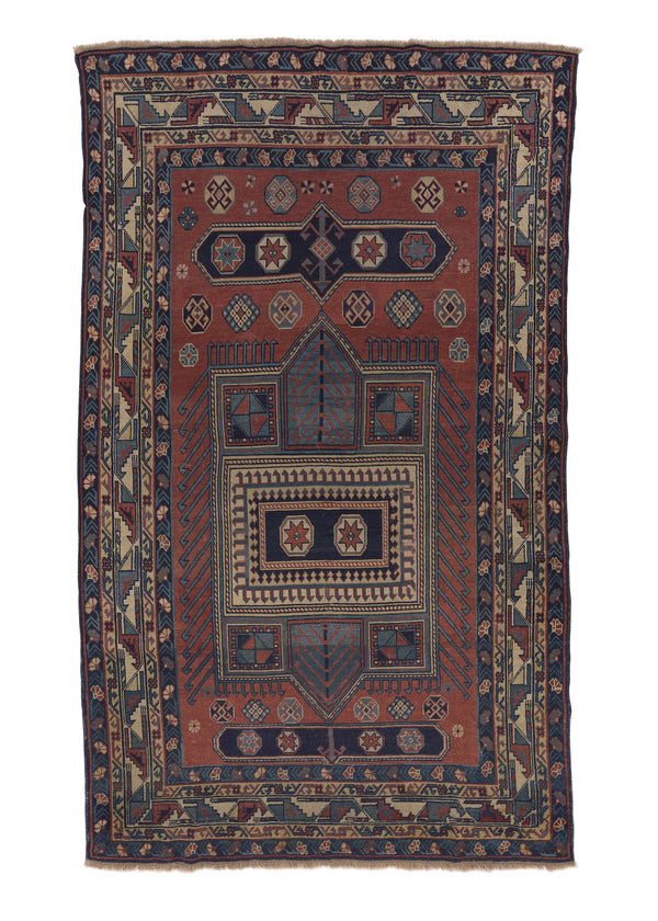 25925 Oriental Rug Turkish Handmade Area Antique Tribal 4'5'' x 7'5'' -4x7- Orange Blue Geometric Design