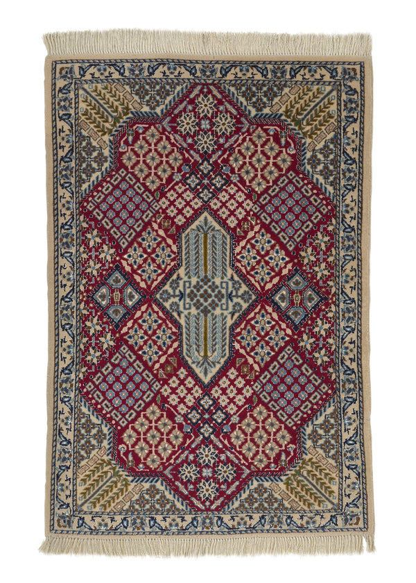 25974 Persian Rug Nain Handmade Area Traditional 2'4'' x 3'6'' -2x4- Red Whites Beige Blue Floral Design