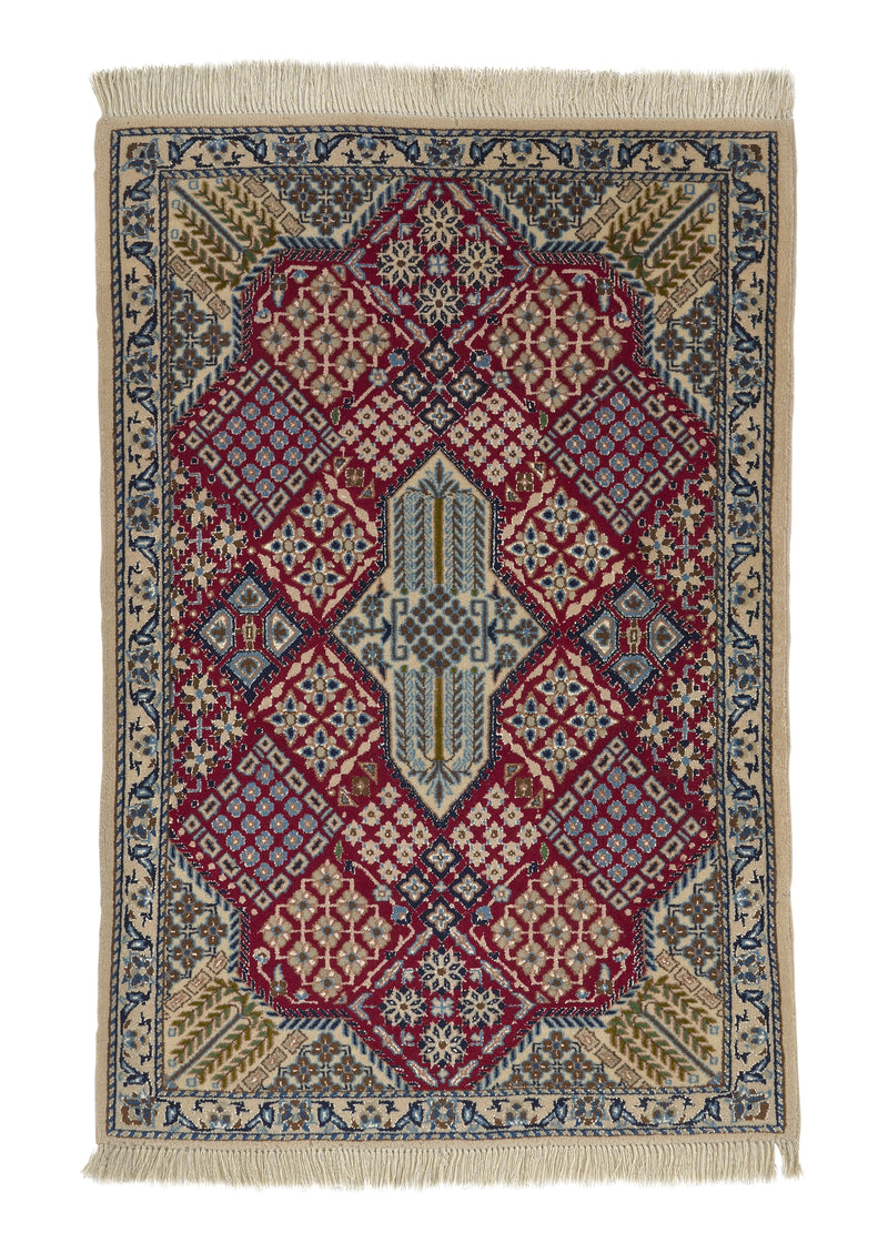 25974 Persian Rug Nain Handmade Area Traditional 2'4'' x 3'6'' -2x4- Red Whites Beige Blue Floral Design