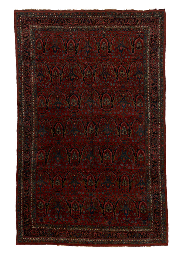 26058 Persian Rug Bijar Handmade Area Antique Traditional 11'2'' x 18'0'' -11x18- Red Floral Design