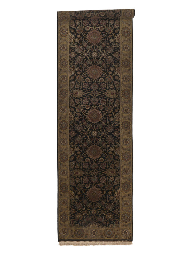 26100 Oriental Rug Indian Handmade Runner Transitional 3'1'' x 12'1'' -3x12- Black Jaipur Floral Design