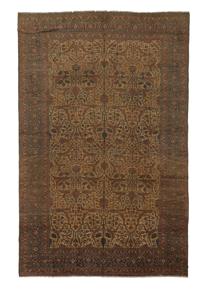 26163 Persian Rug Tabriz Handmade Area Antique Traditional 11'1'' x 17'4'' -11x17- Whites Beige Red Blue Floral Design