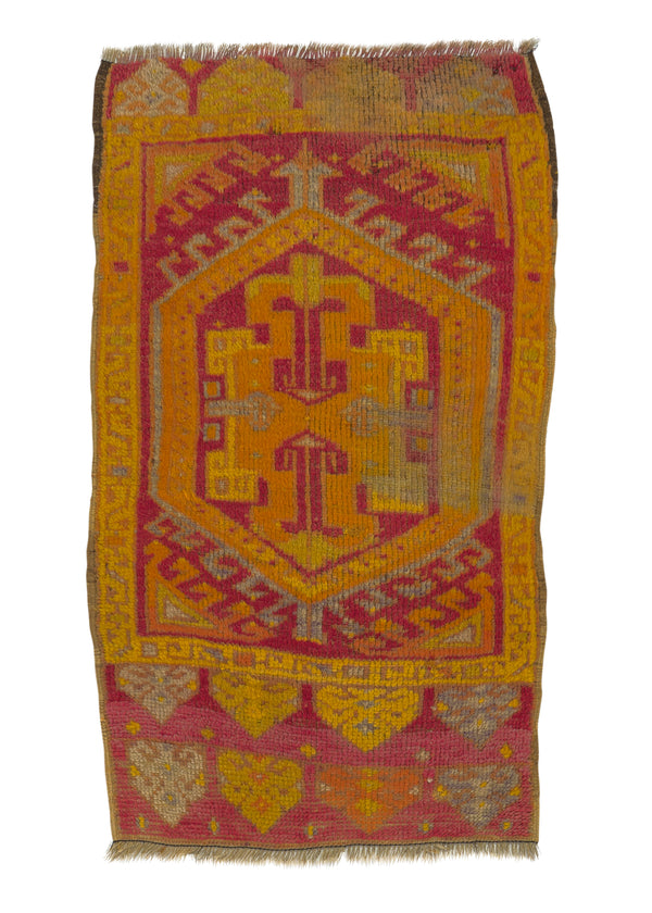 26184 Oriental Rug Turkish Handmade Area Antique Tribal 1'7'' x 2'11'' -2x3- Yellow Gold Pink Geometric Design