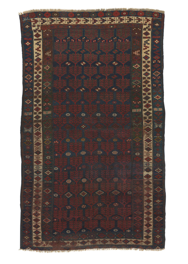 26190 Oriental Rug Afghan Handmade Area Tribal 4'7'' x 7'9'' -5x8- Blue Red Geometric Design