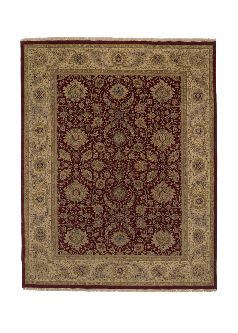 26237 Oriental Rug Indian Handmade Area Transitional 9'3'' x 12'0'' -9x12- Red Whites Beige Jaipur Floral Design
