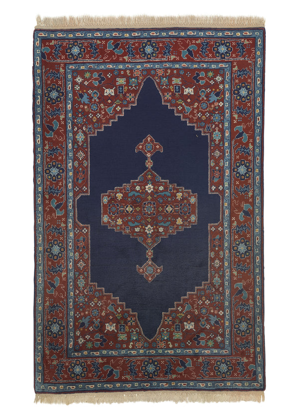 26280 Oriental Rug Turkish Handmade Area Traditional 4'3'' x 6'6'' -4x7- Blue Red Floral Design