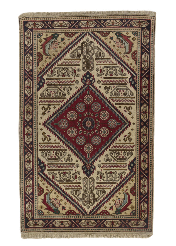 26388 Persian Rug Tabriz Handmade Area Traditional 2'9'' x 4'5'' -3x4- Whites Beige Red Geometric Design