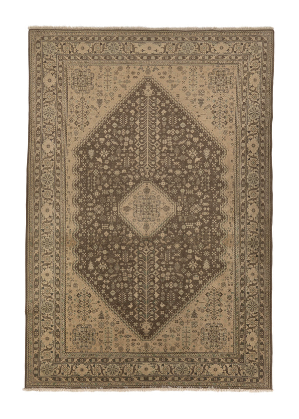 26414 Persian Rug Abadeh Handmade Area Vintage Neutral 5'7'' x 8'2'' -6x8- Brown Whites Beige Geometric Design