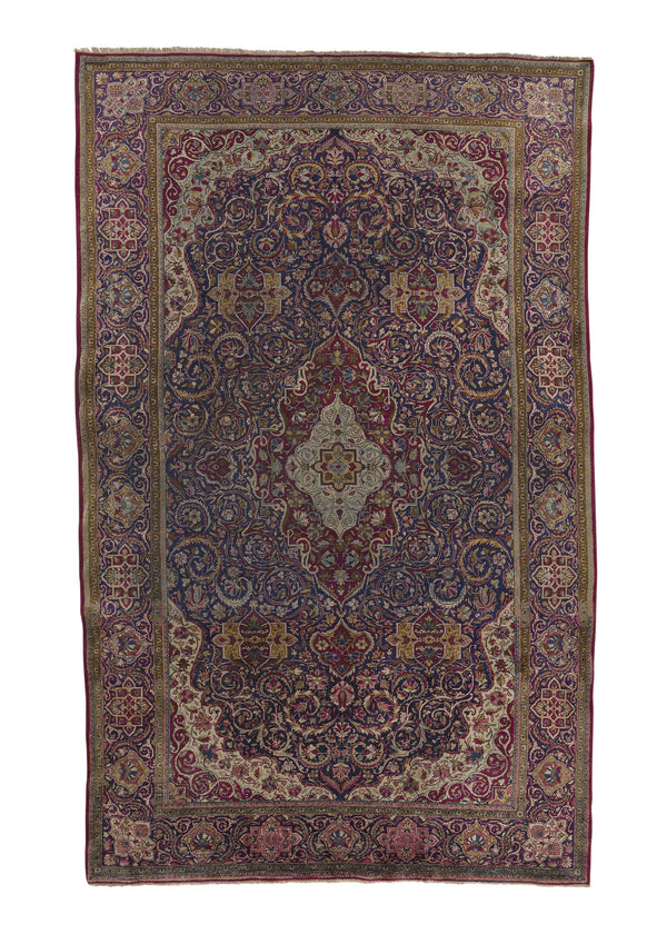 26554 Persian Rug Kashan Handmade Area Antique Traditional 4'4'' x 6'10'' -4x7- Blue Red Floral Design