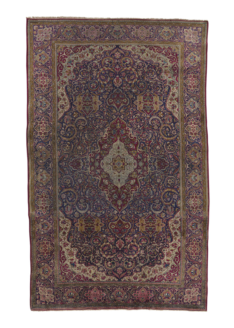 26554 Persian Rug Kashan Handmade Area Antique Traditional 4'4'' x 6'10'' -4x7- Blue Red Floral Design
