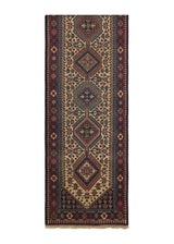 26561 Persian Rug Yalameh Handmade Runner Tribal Vintage 2'8'' x 9'8'' -3x10- Whites Beige Blue Red Geometric Design