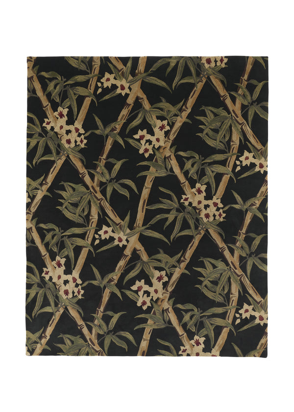 26645 Oriental Rug Indian Handmade Area Modern 8'1'' x 9'10'' -8x10- Black Whites Beige Green Floral Pictorial Design