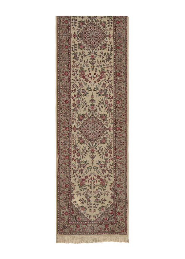 26652 Oriental Rug Chinese Handmade Runner Traditional 2'7'' x 14'2'' -3x14- Whites Beige Floral Design