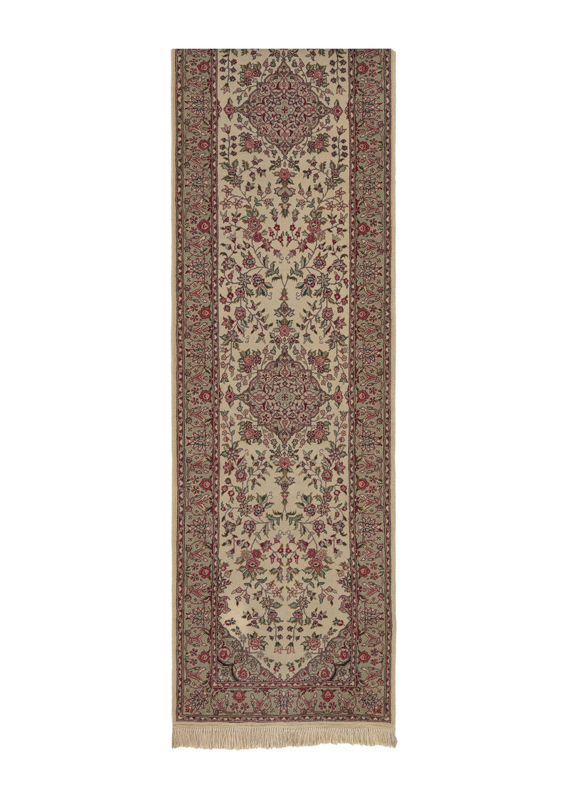 26652 Oriental Rug Chinese Handmade Runner Traditional 2'7'' x 14'2'' -3x14- Whites Beige Floral Design