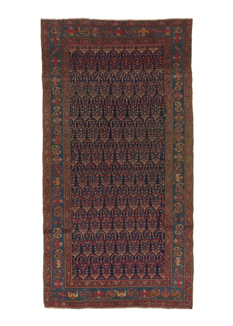 26669 Persian Rug Malayer Handmade Area Antique Tribal 4'2'' x 7'10'' -4x8- Orange Blue Geometric Design