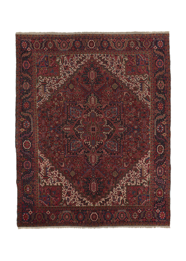 26749 Persian Rug Heriz Handmade Area Tribal Vintage 10'4'' x 13'0'' -10x13- Red Geometric Design