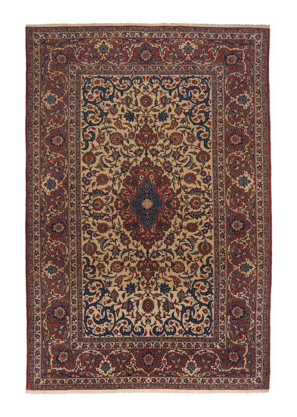 26860 Persian Rug Isfahan Handmade Area Traditional 7'7'' x 11'5'' -8x11- Whites Beige Red Blue Floral Design