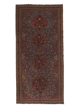 26873 Persian Rug Ghashghaei Handmade Area Antique Tribal 6'5'' x 13'0'' -6x13- Red Blue Geometric Design