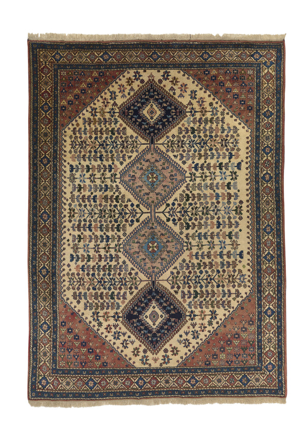 26897 Persian Rug Yalameh Handmade Area Tribal Vintage 7'2'' x 10'1'' -7x10- Whites Beige Pink Geometric Design