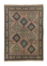 26900 Persian Rug Yalameh Handmade Area Tribal Vintage 7'1'' x 9'10'' -7x10- Whites Beige Pink Blue Geometric Design