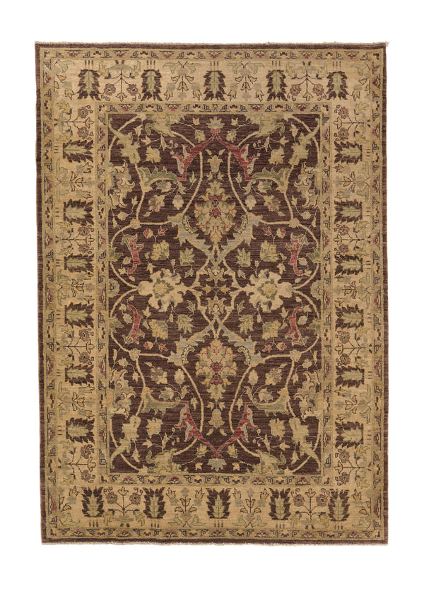 27001 Oriental Rug Pakistani Handmade Area Transitional 4'10'' x 6'10'' -5x7- Brown Whites Beige Floral Oushak Design