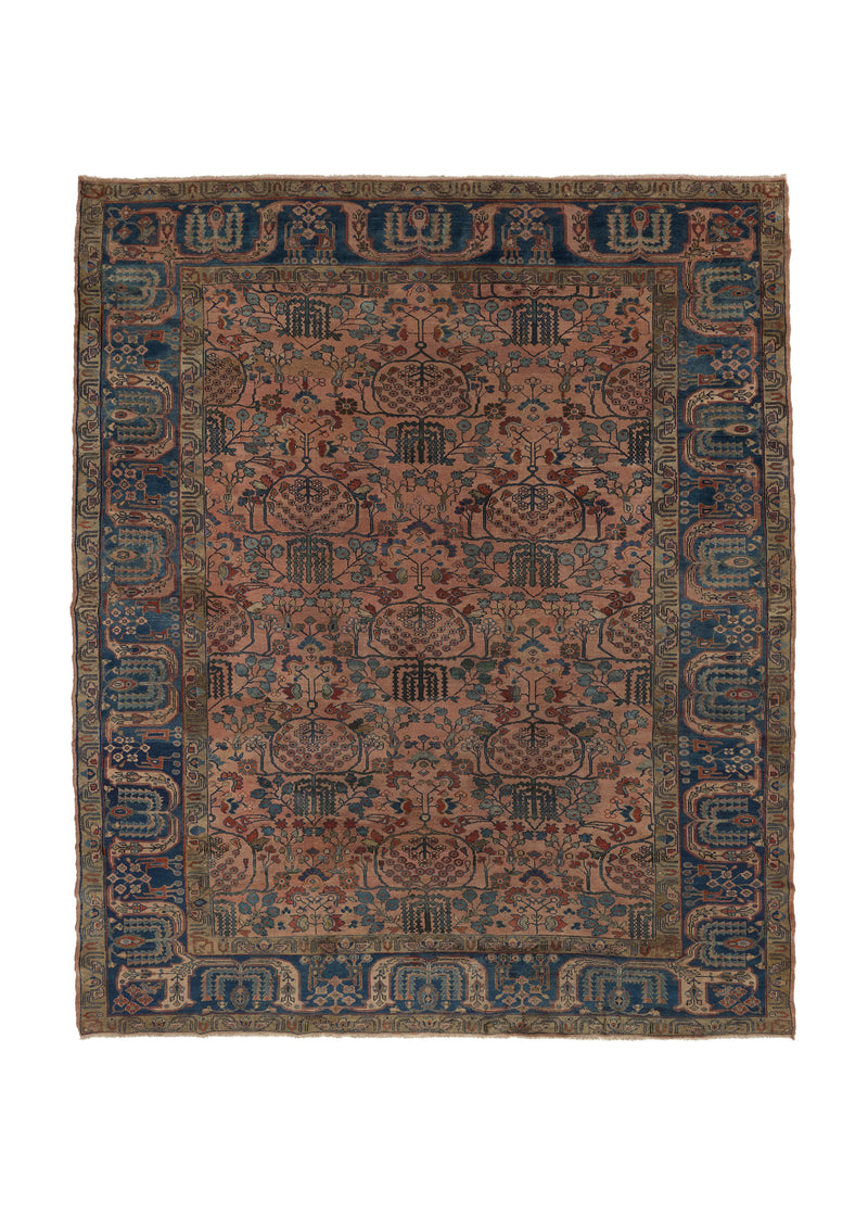 27042 Persian Rug Lilihan Handmade Area Antique Traditional 9'2'' x 11'4'' -9x11- Pink Blue Floral Cypress Tree Design