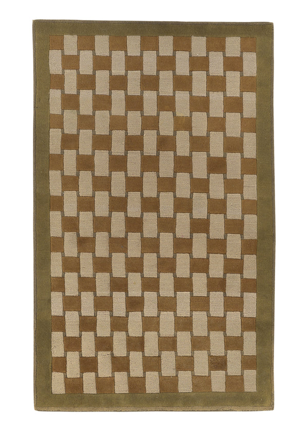 27065 Oriental Rug Nepalese Handmade Area Modern 3'0'' x 4'10'' -3x5- Brown Checkered Design