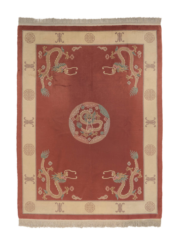 27117 Oriental Rug Chinese Handmade Area Traditional 9'0'' x 12'0'' -9x12- Red Nichols Symbol Pictorial Design